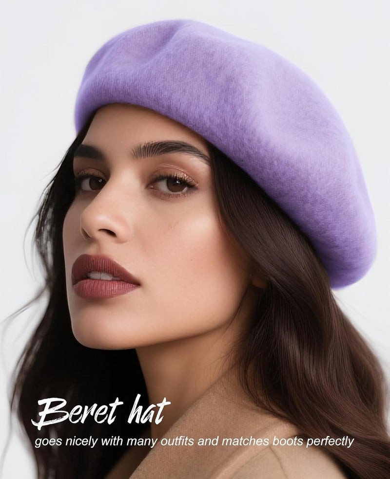 Sumolux Women Beret Hat Wool Vintage French Solid Color Classic Winter Cap - Image 5